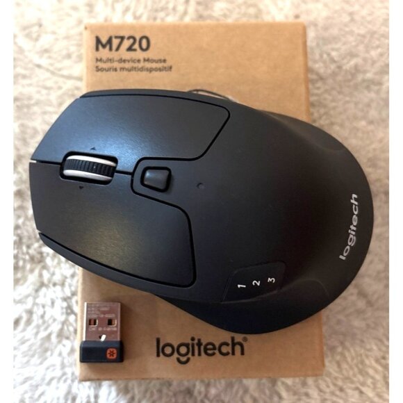 Logitech M720 Triathlon Wireless Multi-Device Mouse With USB Receiver PC & Mac - Picture 1 of 8